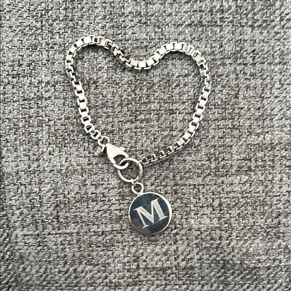 Silver initial M bracelet box link chain